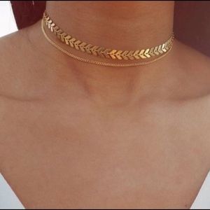 Fish bone fashion choker necklace- gold